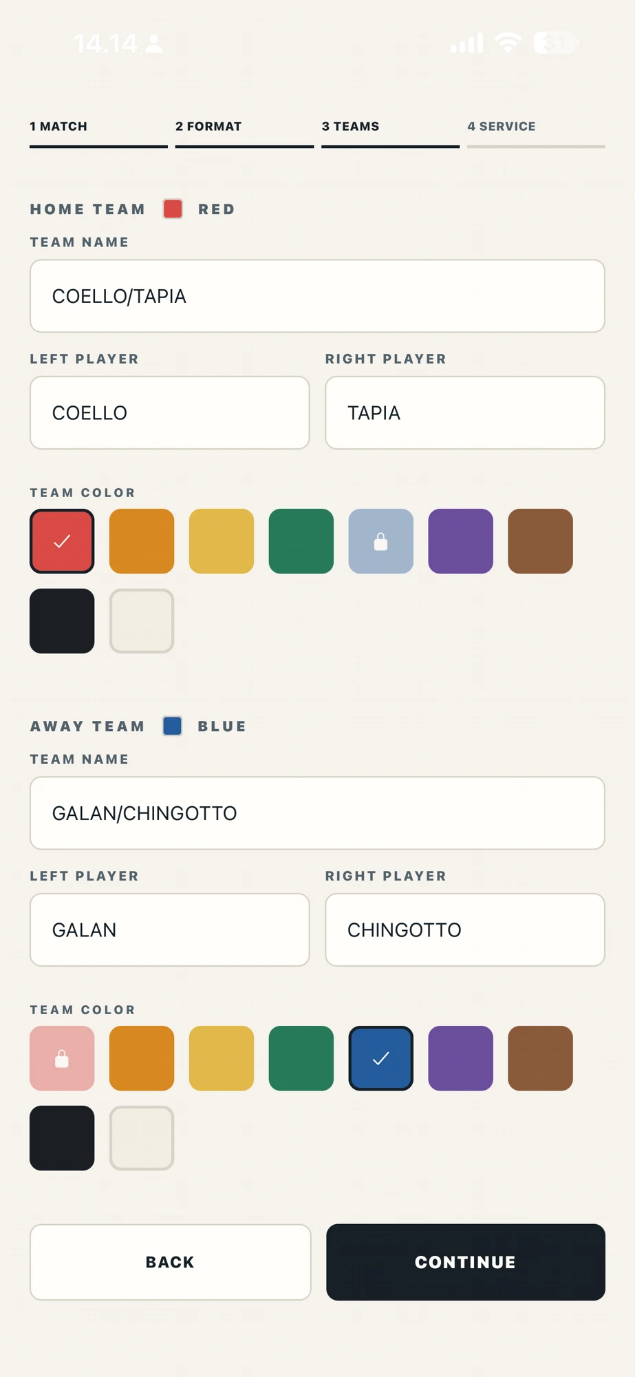 MVP team setup screen