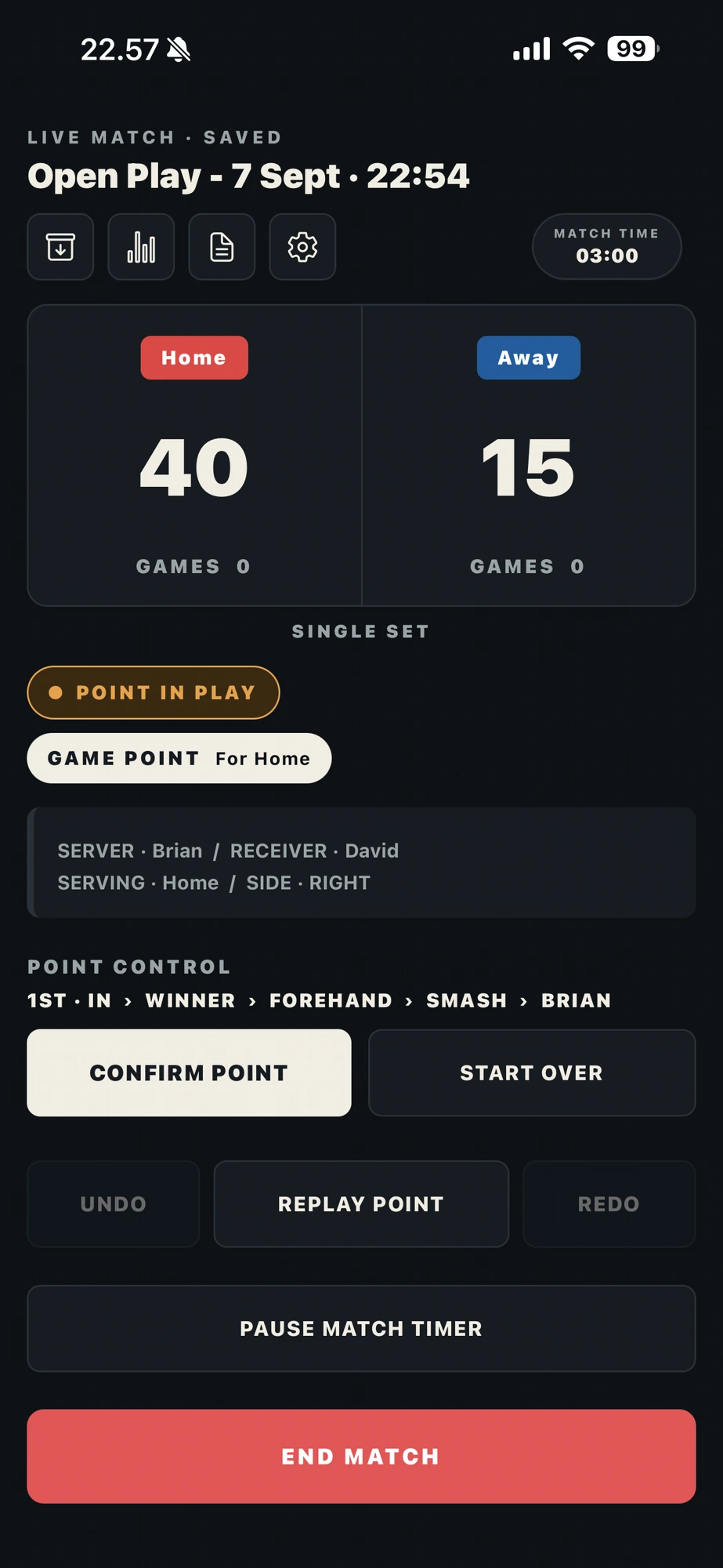 MVP live match tracking point control on iPhone